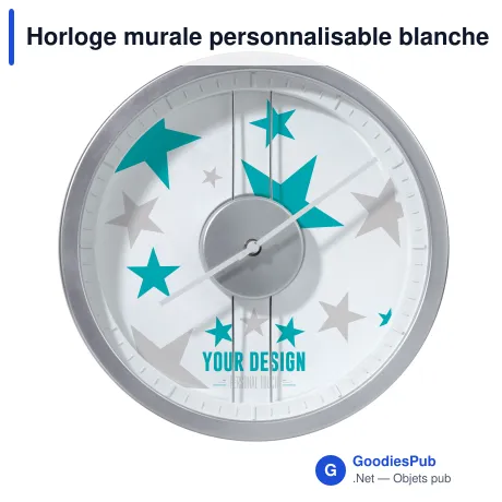 Horloge murale personnalisable blanche en ABS et métal avec logo - Pendule