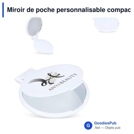 Miroir de poche personnalisable compact en PS blanc avec logo - Charm