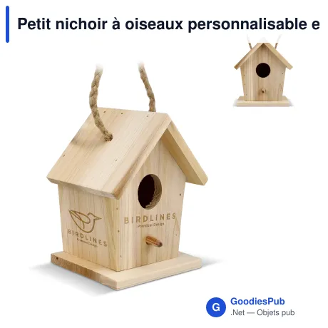 Petit nichoir à oiseaux personnalisable en bois FSC avec logo - Nature
