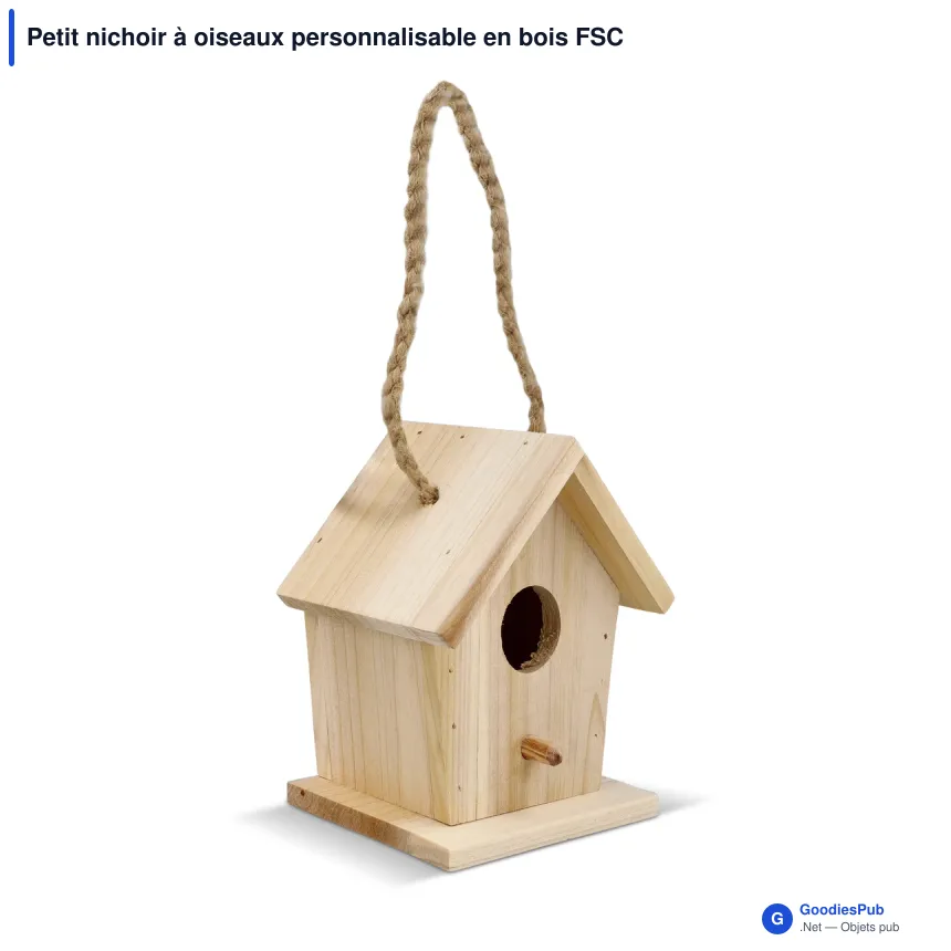 Petit nichoir à oiseaux personnalisable en bois FSC avec logo - Nature - Image 2