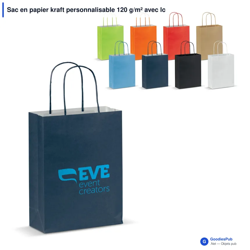 Sac en papier kraft personnalisable 120 g/m² avec logo - Petit format - Image 1