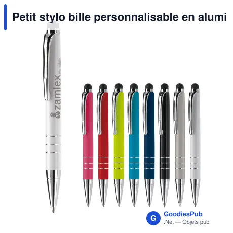 Petit stylo bille personnalisable en aluminium avec stylet avec logo - Mini Stylet