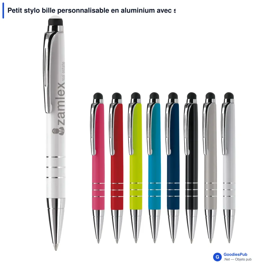Petit stylo bille personnalisable en aluminium avec stylet avec logo - Mini Stylet - Image 1