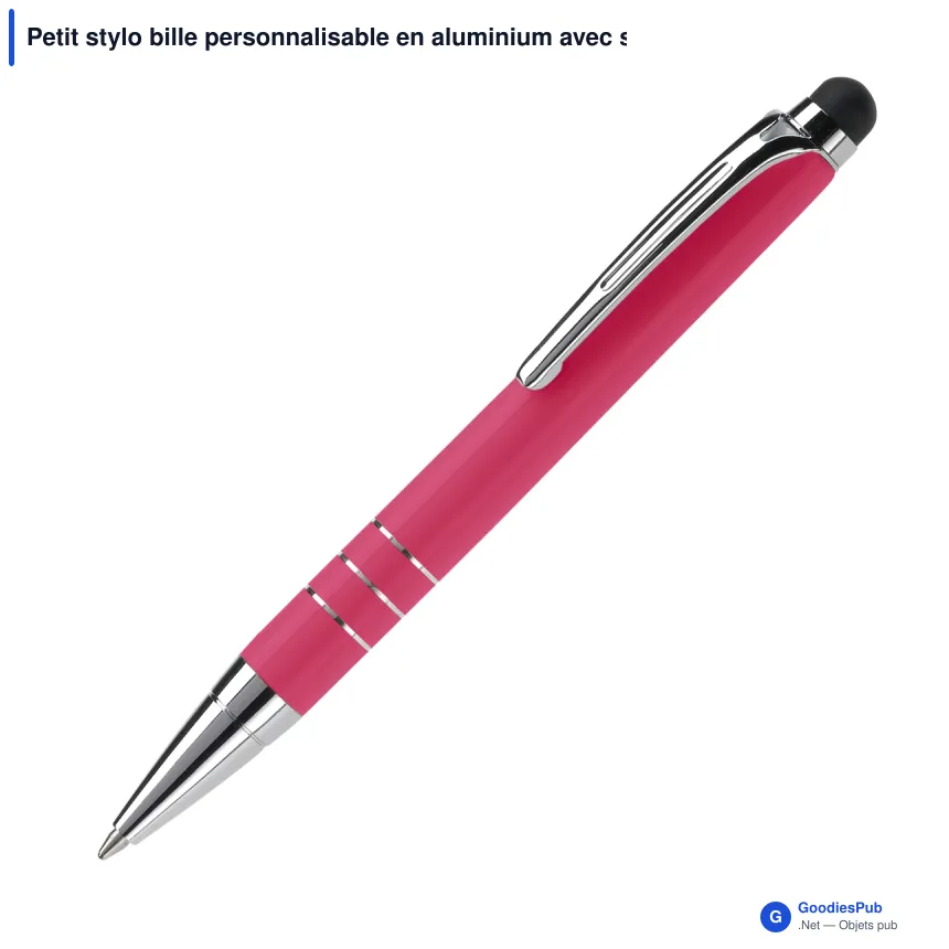 Petit stylo bille personnalisable en aluminium avec stylet avec logo - Mini Stylet - Image 2