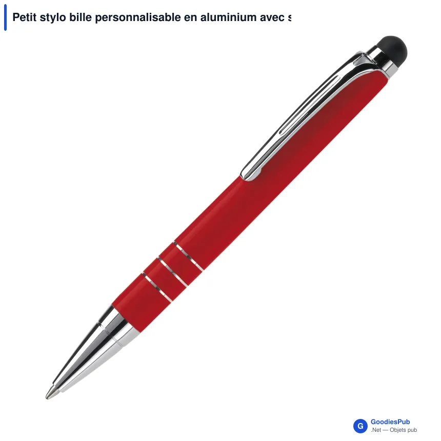 Petit stylo bille personnalisable en aluminium avec stylet avec logo - Mini Stylet - Image 3