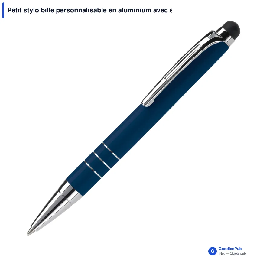 Petit stylo bille personnalisable en aluminium avec stylet avec logo - Mini Stylet - Image 4