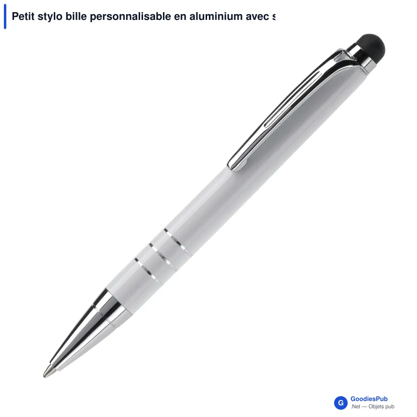 Petit stylo bille personnalisable en aluminium avec stylet avec logo - Mini Stylet - Image 5