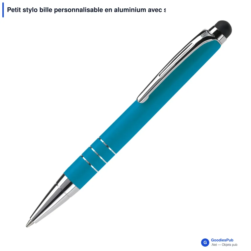 Petit stylo bille personnalisable en aluminium avec stylet avec logo - Mini Stylet - Image 6