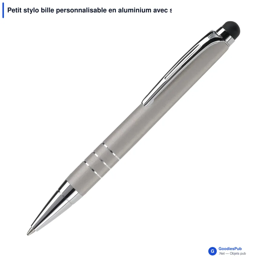 Petit stylo bille personnalisable en aluminium avec stylet avec logo - Mini Stylet - Image 8