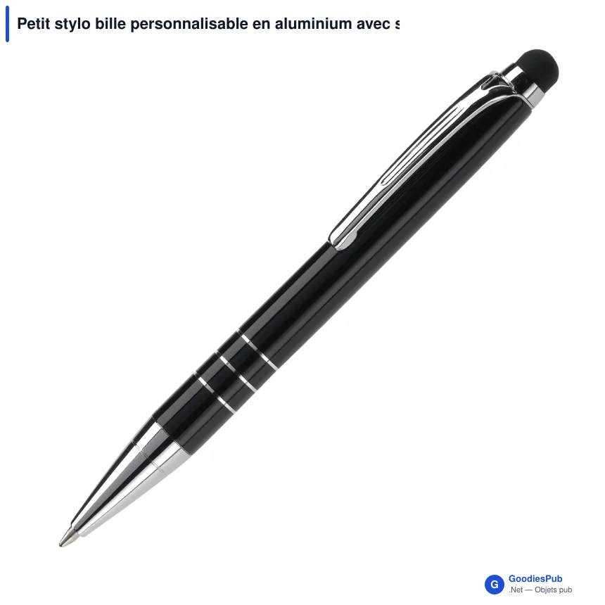 Petit stylo bille personnalisable en aluminium avec stylet avec logo - Mini Stylet - Image 9