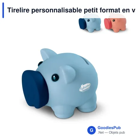 Tirelire personnalisable petit format en vinyle avec logo - Bleu clair ou rose