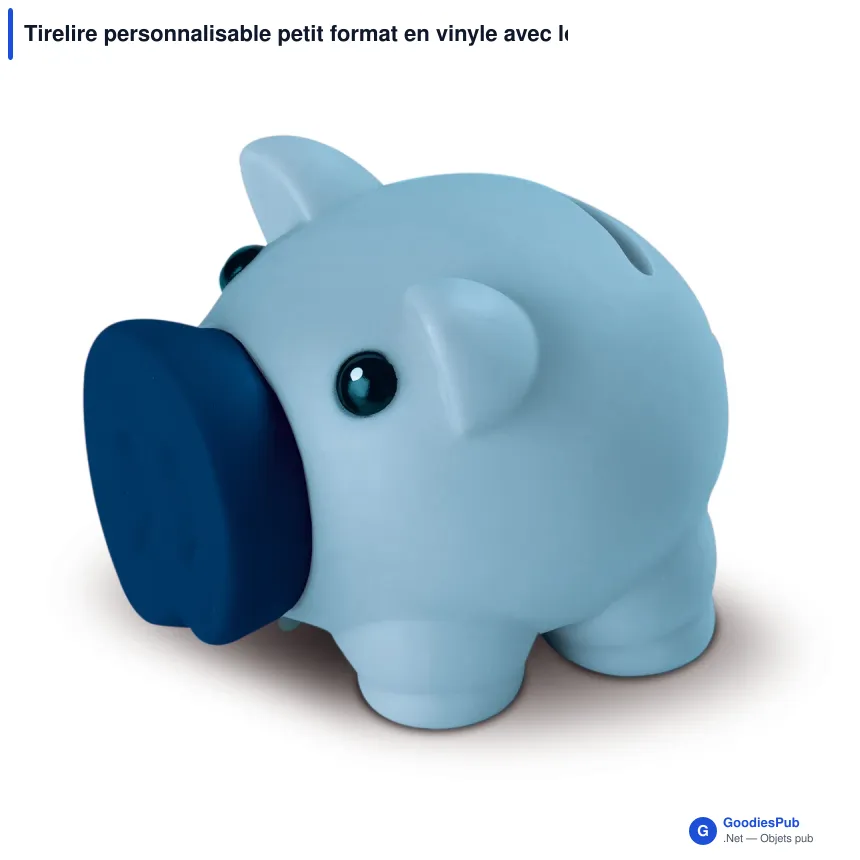 Tirelire personnalisable petit format en vinyle avec logo - Bleu clair ou rose - Image 2