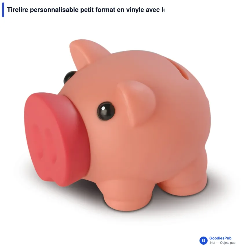 Tirelire personnalisable petit format en vinyle avec logo - Bleu clair ou rose - Image 3