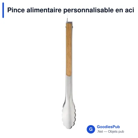 Pince alimentaire personnalisable en acier inoxydable - Zephyravec logo