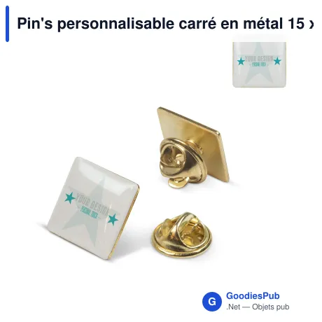Pin's personnalisable carré en métal 15 x 15 mm avec logo - Carré 15