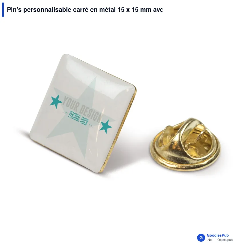Pin's personnalisable carré en métal 15 x 15 mm avec logo - Carré 15 - Image 2