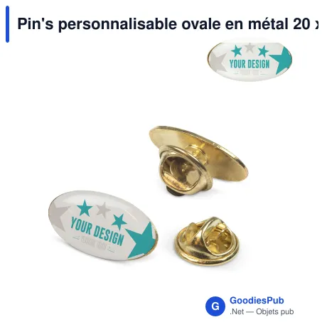 Pin's personnalisable ovale en métal 20 x 12 mm avec logo - Ovale 20