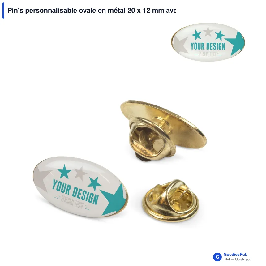 Pin's personnalisable ovale en métal 20 x 12 mm avec logo - Ovale 20 - Image 1