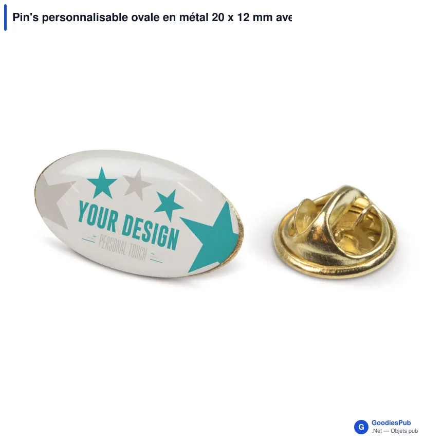 Pin's personnalisable ovale en métal 20 x 12 mm avec logo - Ovale 20 - Image 2