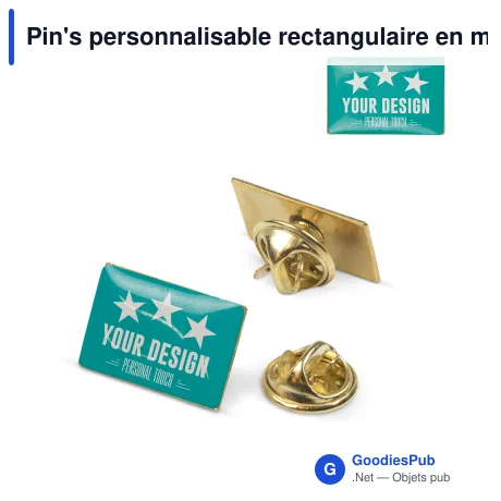 Pin's personnalisable rectangulaire en métal 19 x 13 mm avec logo - Rectangle 19