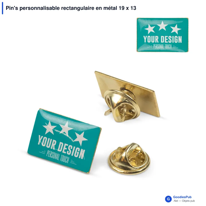 Pin's personnalisable rectangulaire en métal 19 x 13 mm avec logo - Rectangle 19 - Image 1