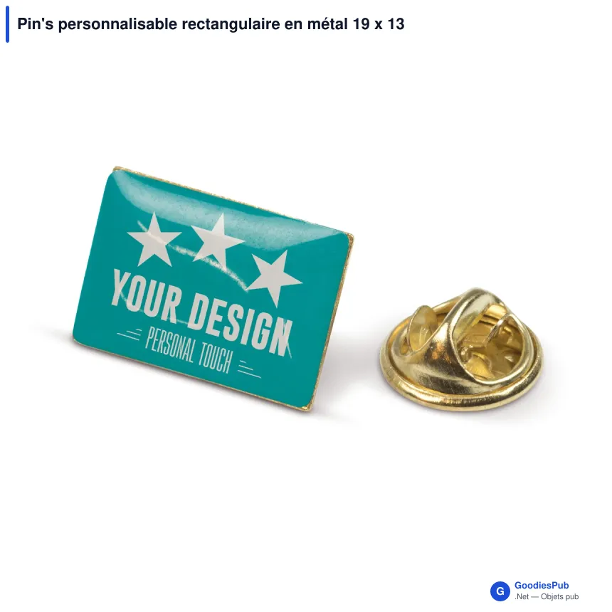 Pin's personnalisable rectangulaire en métal 19 x 13 mm avec logo - Rectangle 19 - Image 2