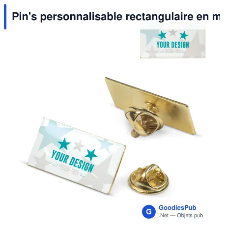 Pin's personnalisable rectangulaire en métal 26 x 14 mm avec logo - Rectangle 26