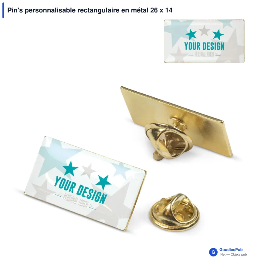 Pin's personnalisable rectangulaire en métal 26 x 14 mm avec logo - Rectangle 26 - Image 1