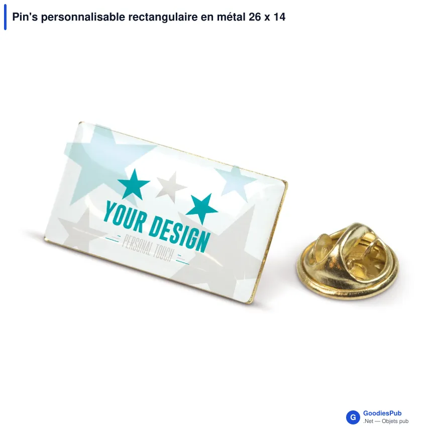 Pin's personnalisable rectangulaire en métal 26 x 14 mm avec logo - Rectangle 26 - Image 2