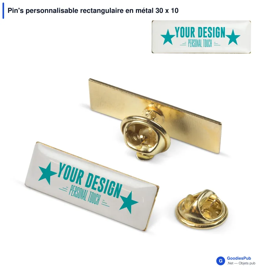 Pin's personnalisable rectangulaire en métal 30 x 10 mm avec logo - Rectangle 30 - Image 1
