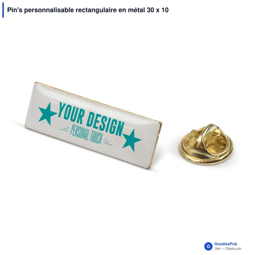 Pin's personnalisable rectangulaire en métal 30 x 10 mm avec logo - Rectangle 30 - Image 2