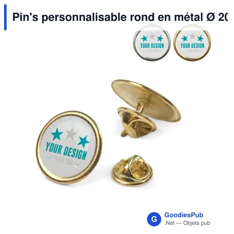 Pin's personnalisable rond en métal Ø 20 mm avec logo - Rond 20