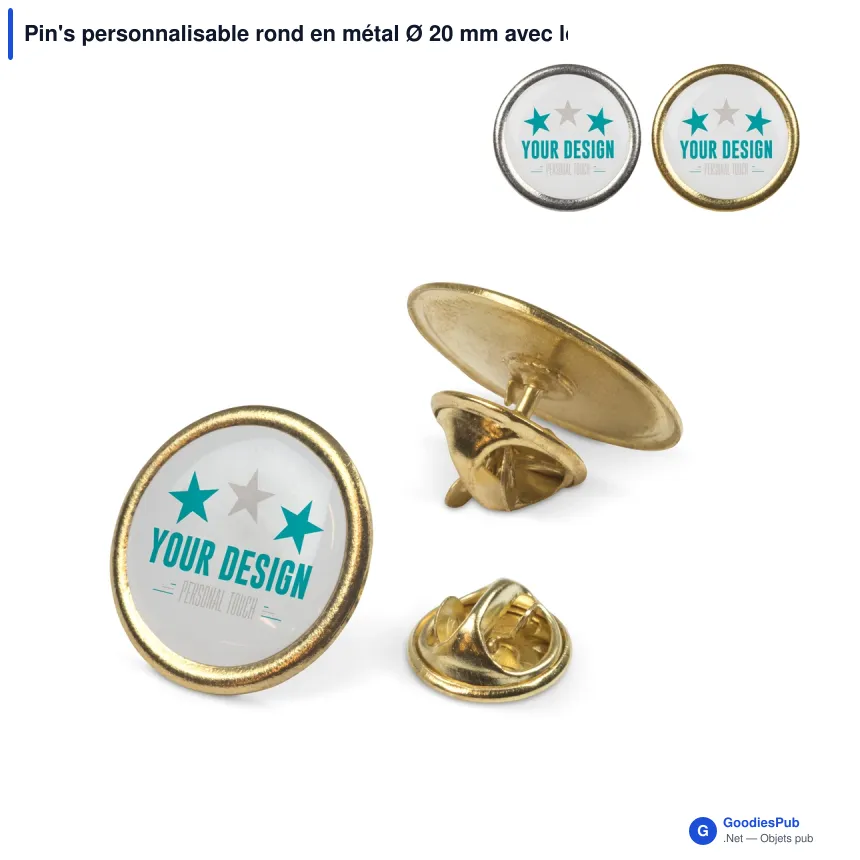 Pin's personnalisable rond en métal Ø 20 mm avec logo - Rond 20 - Image 1