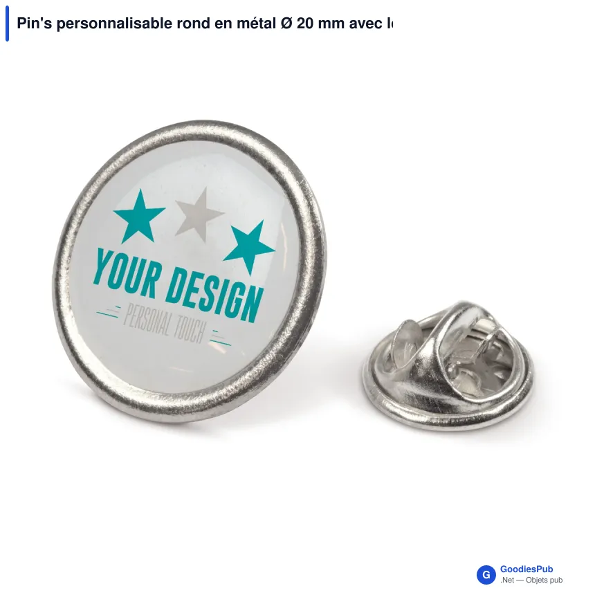 Pin's personnalisable rond en métal Ø 20 mm avec logo - Rond 20 - Image 2