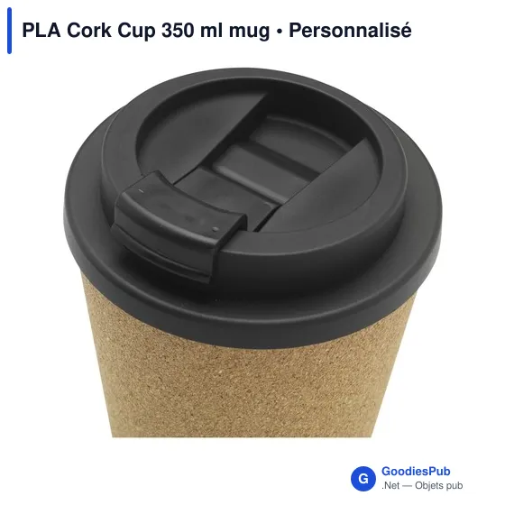 Mug réutilisable personnalisable en liège avec logo - PLA Cork Cup 350 ml - Image 1