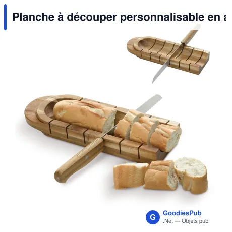 Planche à découper personnalisable en acacia et couteau avec logo - Bois