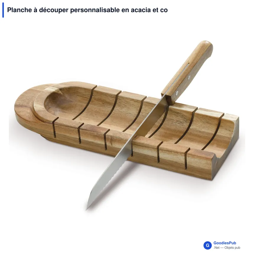 Planche à découper personnalisable en acacia et couteau avec logo - Bois - Image 2