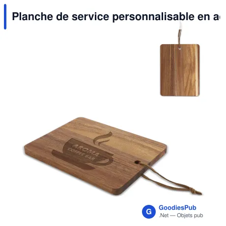 Planche de service personnalisable en acacia avec logo - 20 x 15 cm