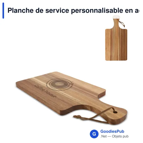 Planche de service personnalisable en acacia avec logo - 37 x 18 cm