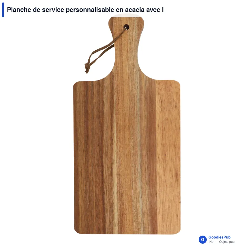Planche de service personnalisable en acacia avec logo - 37 x 18 cm - Image 2