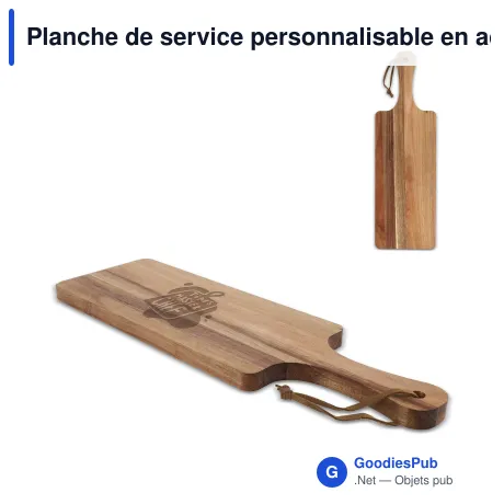 Planche de service personnalisable en acacia avec logo - 38 x 11,7 cm