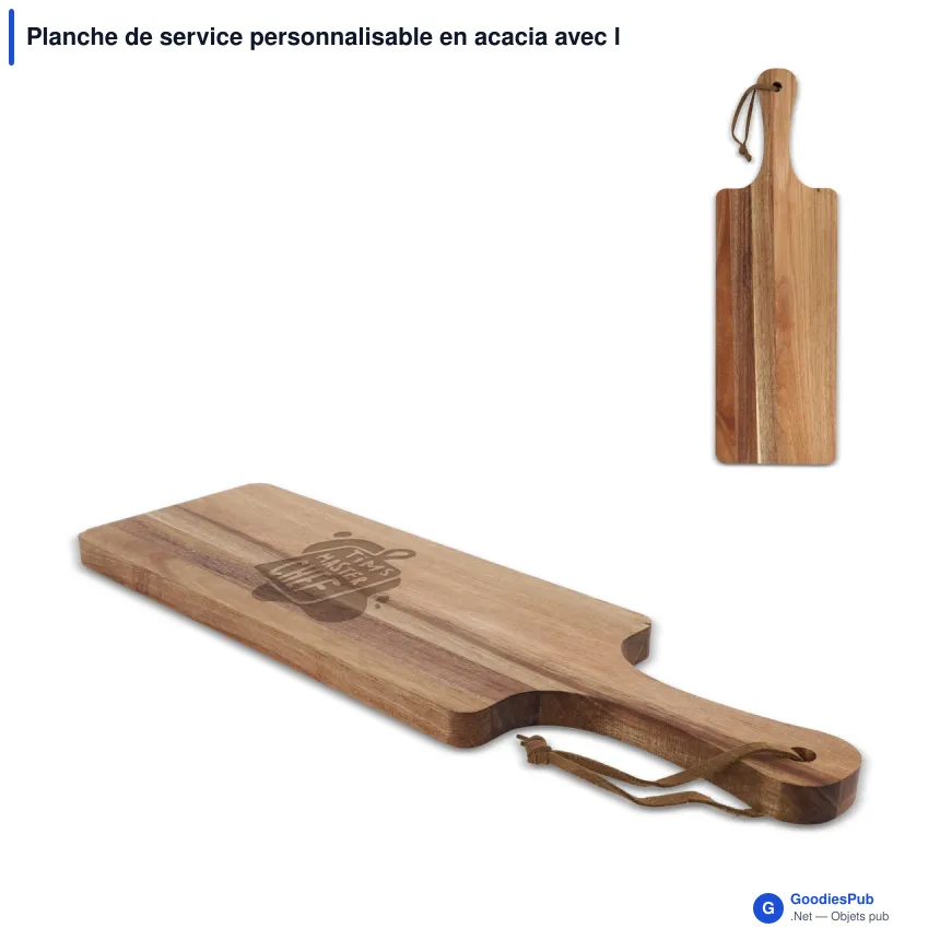 Planche de service personnalisable en acacia avec logo - 38 x 11,7 cm - Image 1
