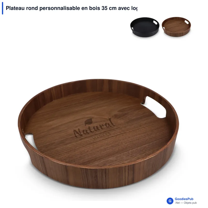 Plateau rond personnalisable en bois 35 cm avec logo - Sagaform Hanna - Image 1