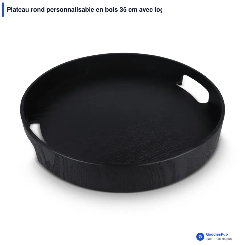 Plateau rond personnalisable en bois 35 cm avec logo - Sagaform Hanna - Image 2