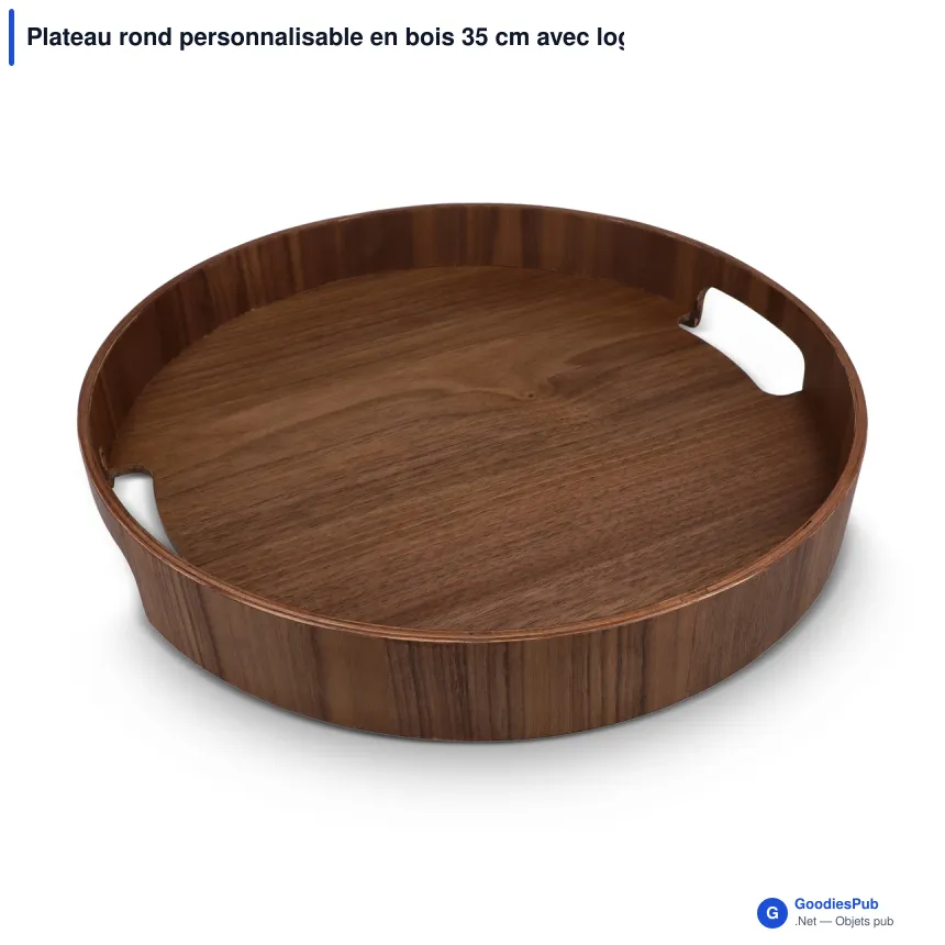 Plateau rond personnalisable en bois 35 cm avec logo - Sagaform Hanna - Image 3