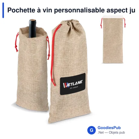 Pochette à vin personnalisable aspect jute 14 x 34 cm avec logo - Bouteille