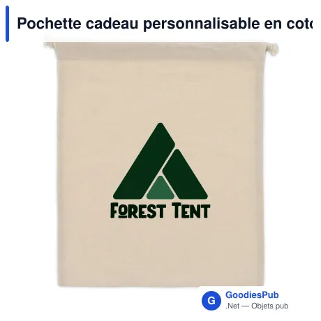 Pochette cadeau personnalisable en coton OEKO-TEX® 25x30 cm avec logo - Écru