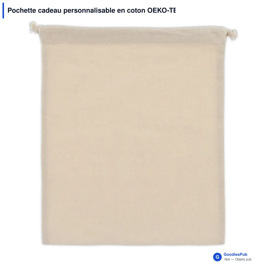 Pochette cadeau personnalisable en coton OEKO-TEX® 25x30 cm avec logo - Écru - Image 2