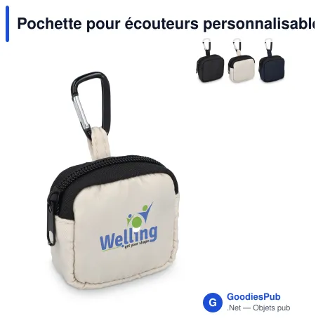 Pochette pour écouteurs personnalisable en nylon avec logo - 6,5 x 6 cm