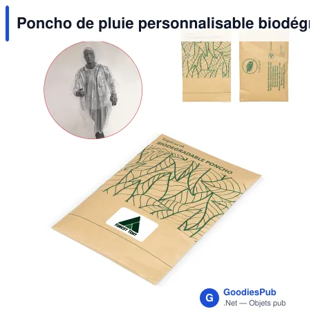 Poncho de pluie personnalisable biodégradable en Bio PE avec logo - Nature